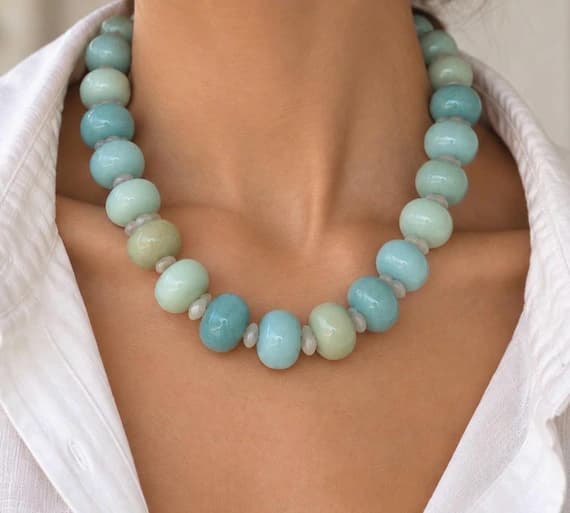 The Palm Beach – Blue Quartz & White Moonstone Necklace