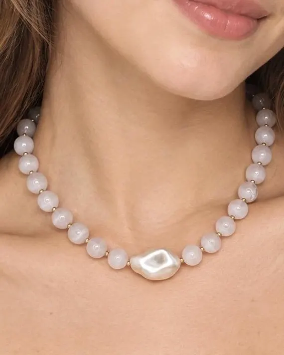 The Margaux Necklace | Pink Gemstone & Baroque Pearl Necklace
