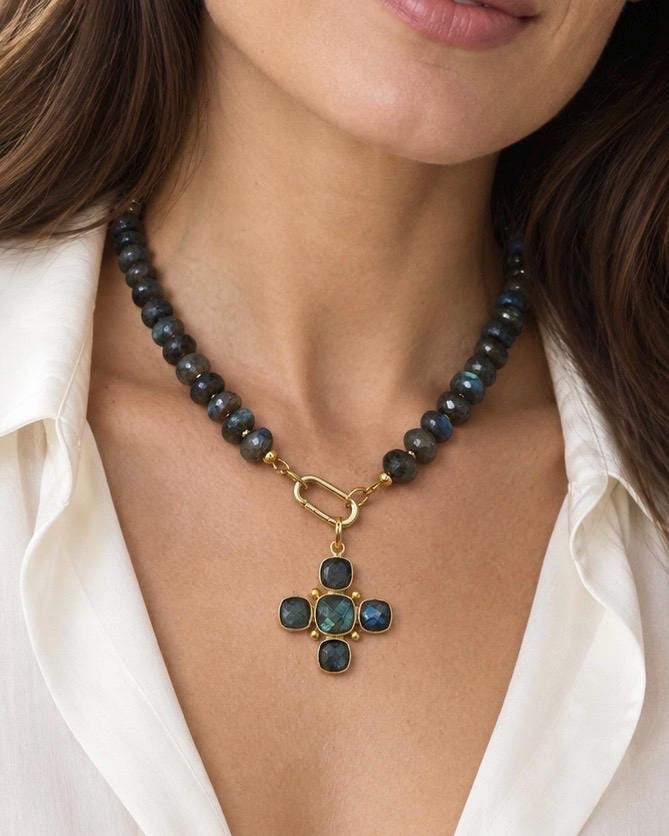 The Monaco necklace, labradorite, gold accents and removable cross pendant, photograph 1 of 4
