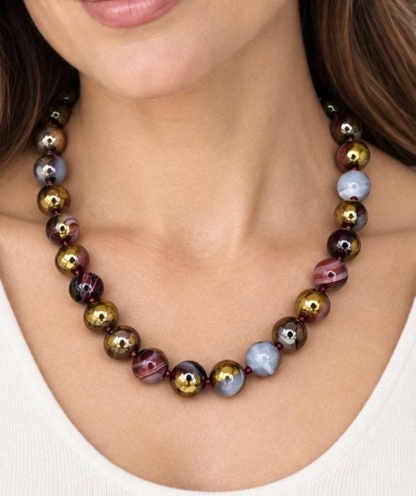 The Bordeaux necklace, dyed ruby agate and garnet, photograph 1 of 4