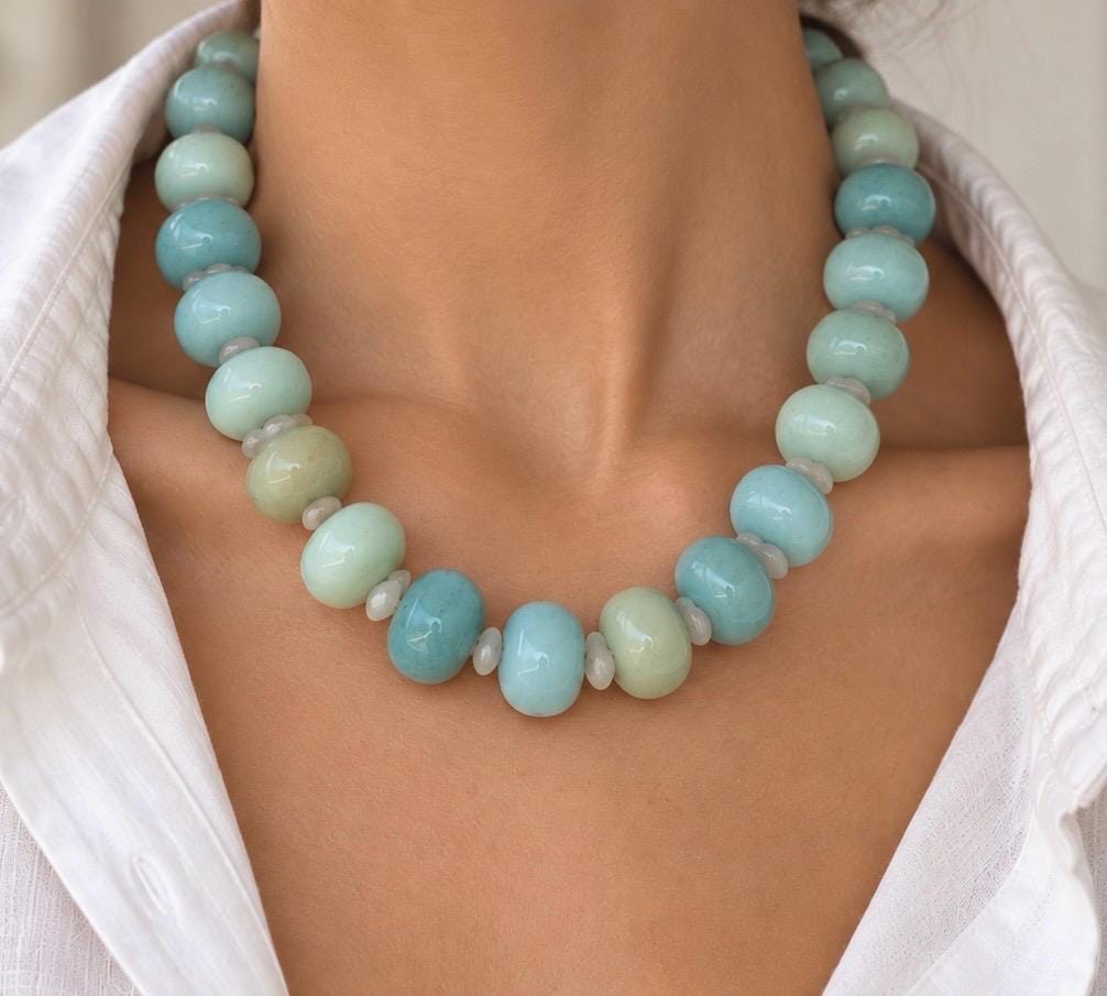 The Palm Beach necklace, blue quartz and white moonstone, photograph 1 of 4