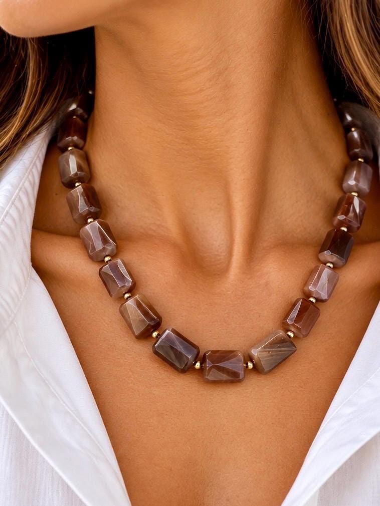 The Delphine necklace, chocolate moonstone and 14k gold filled, photograph 1 of 3